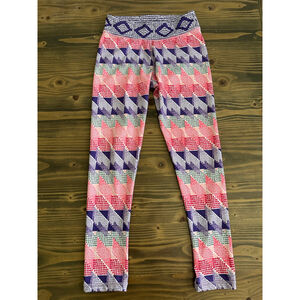 Girls Gymgo Pink Purple Geometric Leggings Size L (10-12) Multi-Color